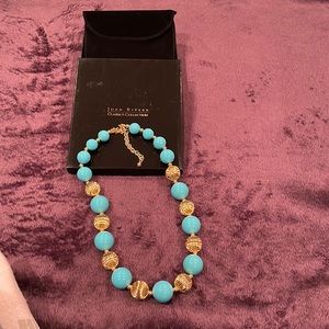 NEW! Joan Rivers turquoise and gold beaded necklace.